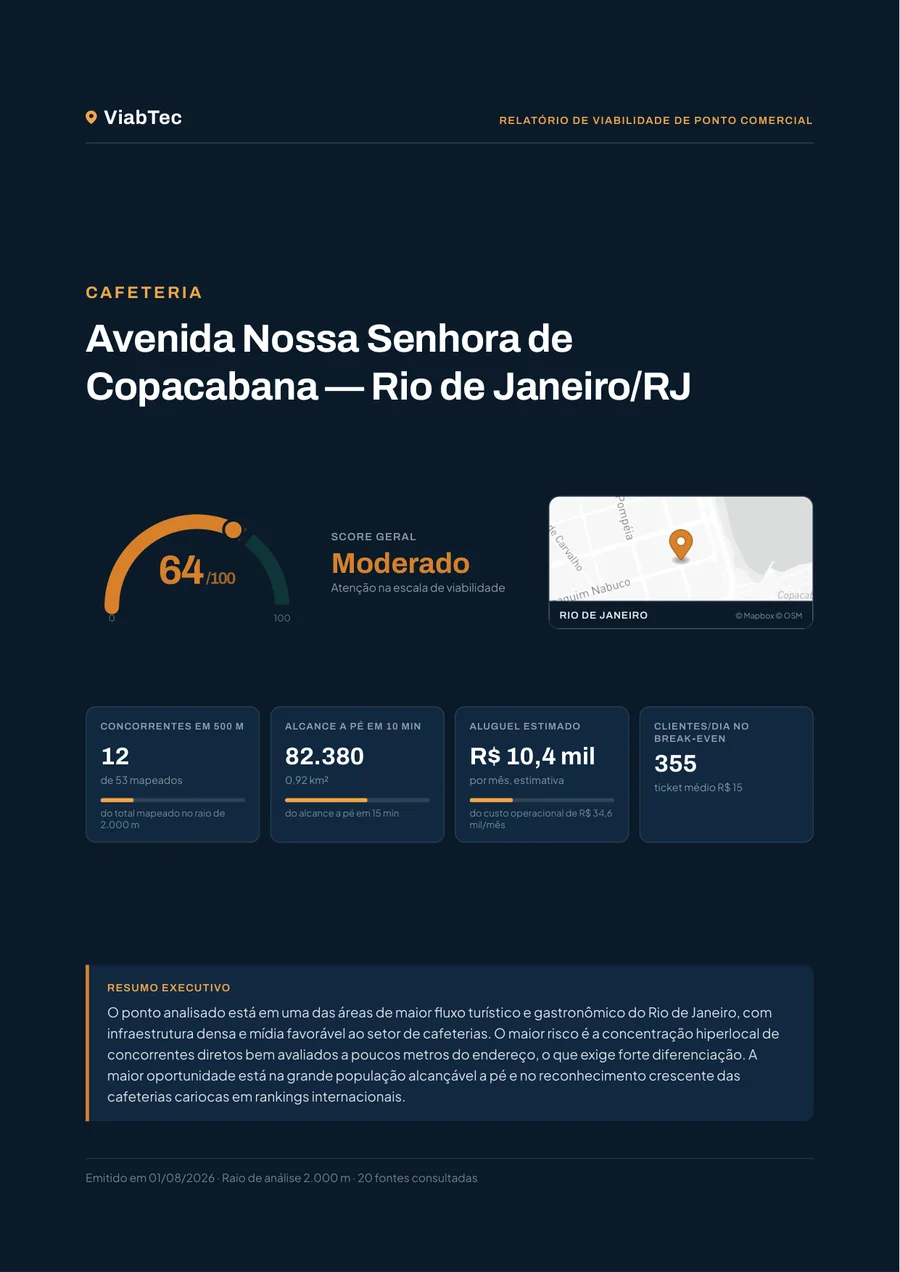 Capa do relatório de viabilidade ViabTec com Score Geral de 64 em 100